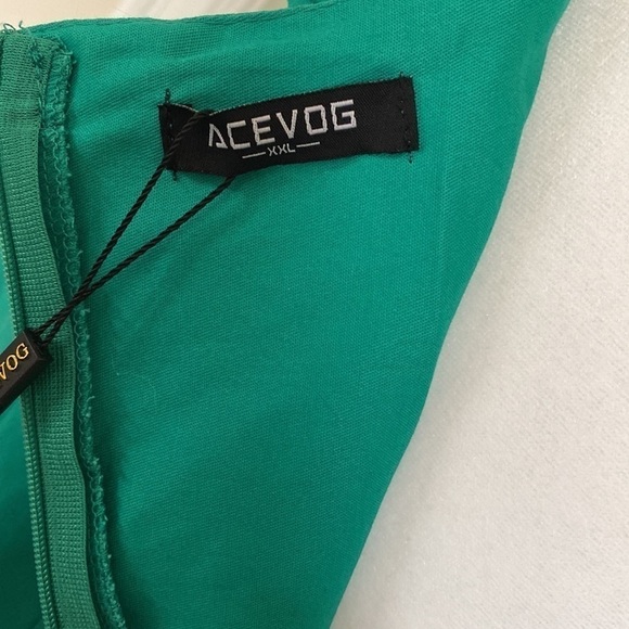 NWT ACEVOG Midi dress women’s XXL Kelly green Baby doll Sweetheart neckline - Picture 8 of 9